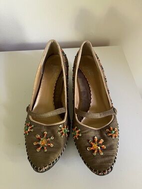 J. Jill Olive Brown Beaded Mary Jane Flats